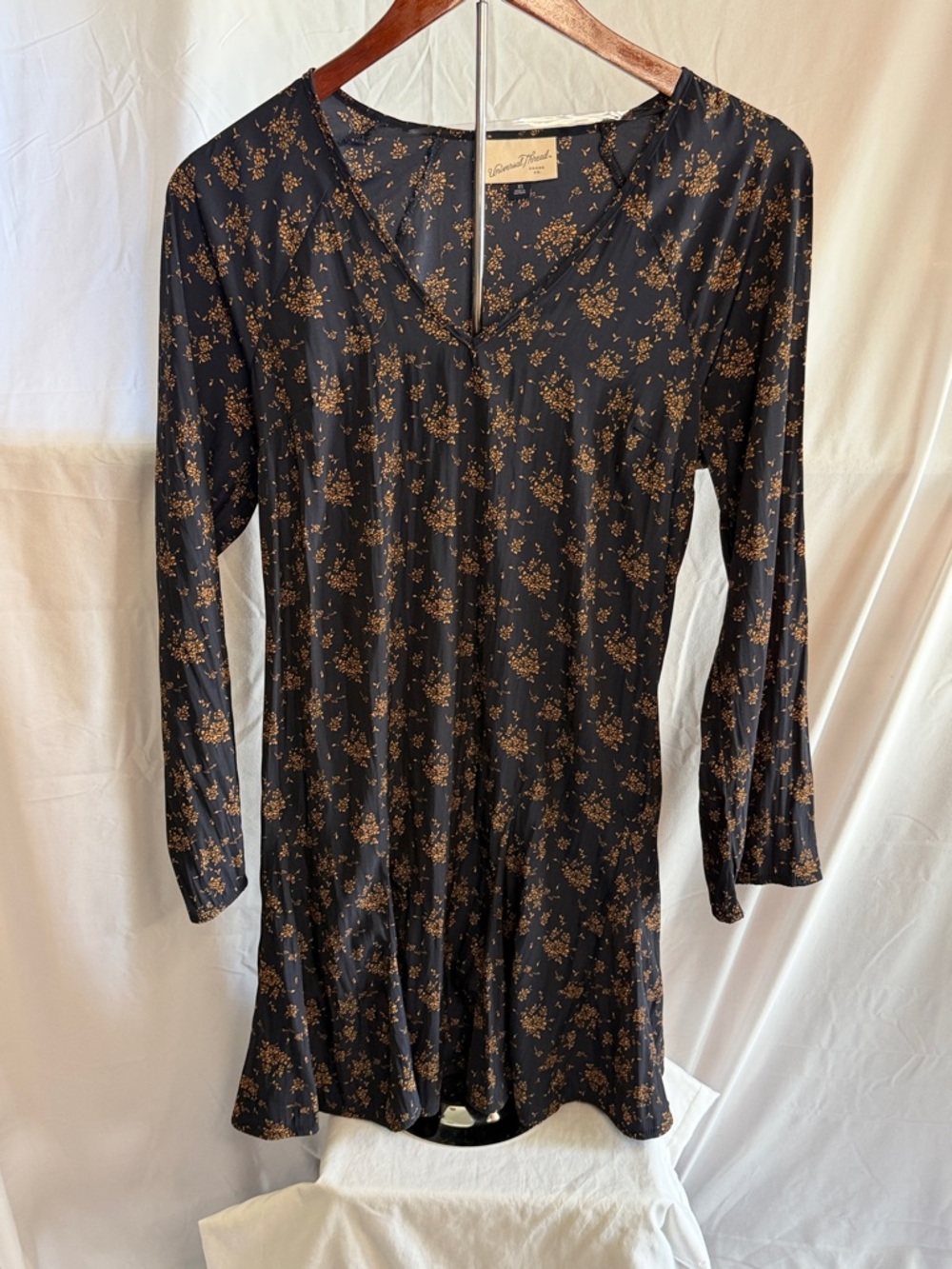 Universal Thread Long-Sleeve Black Floral Dress with Gold Print